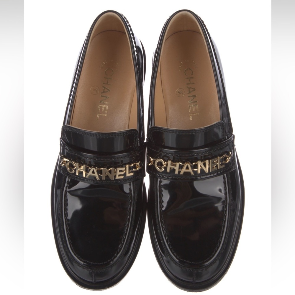 Chanel Black Patent Leather Loafers